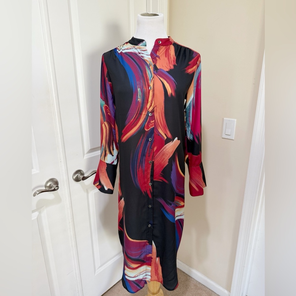 House of Harlow 1960 Multicolor Brushstrokes Abstract Button Up Shirt Dress L